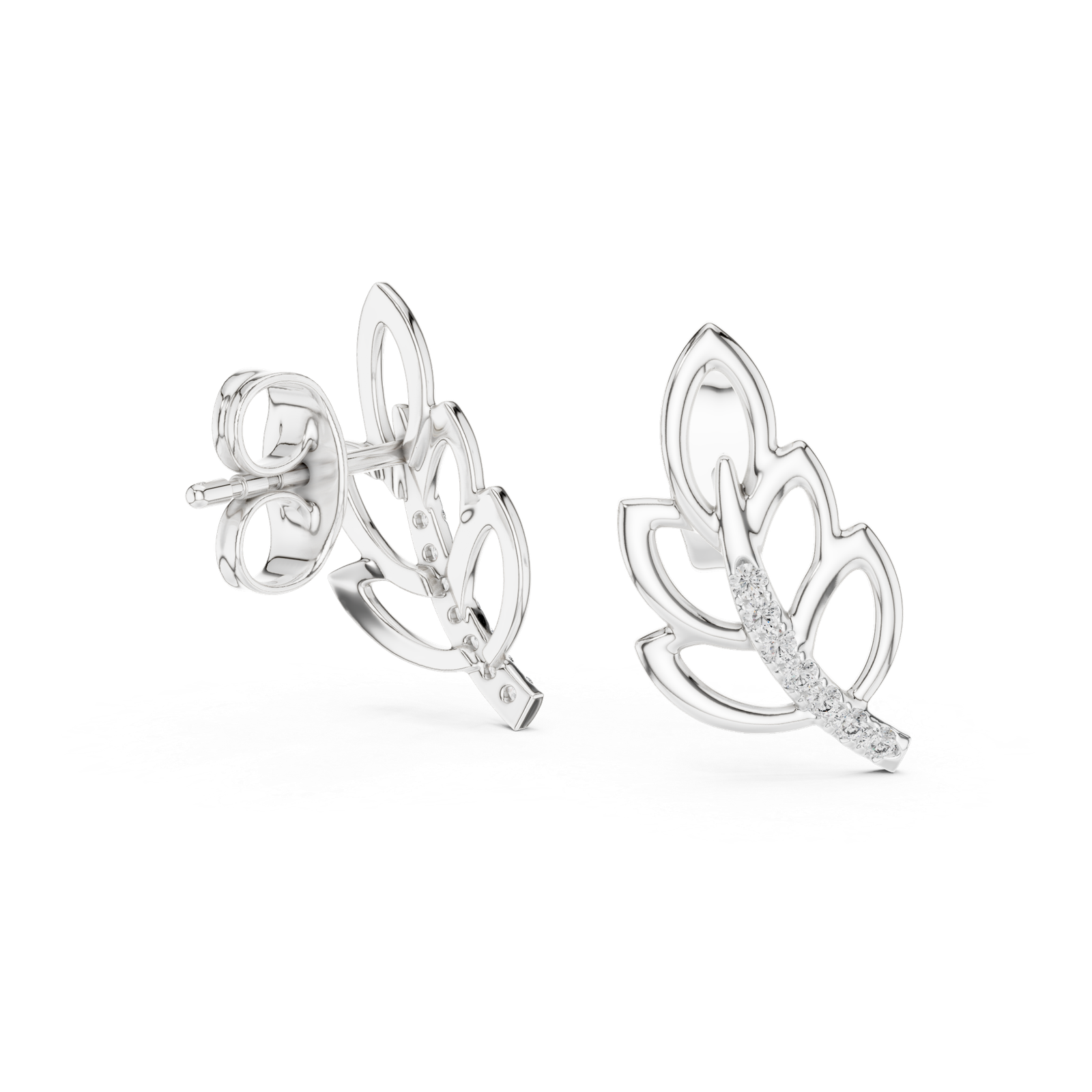 Silver Petal Sparkle Stud Earrings