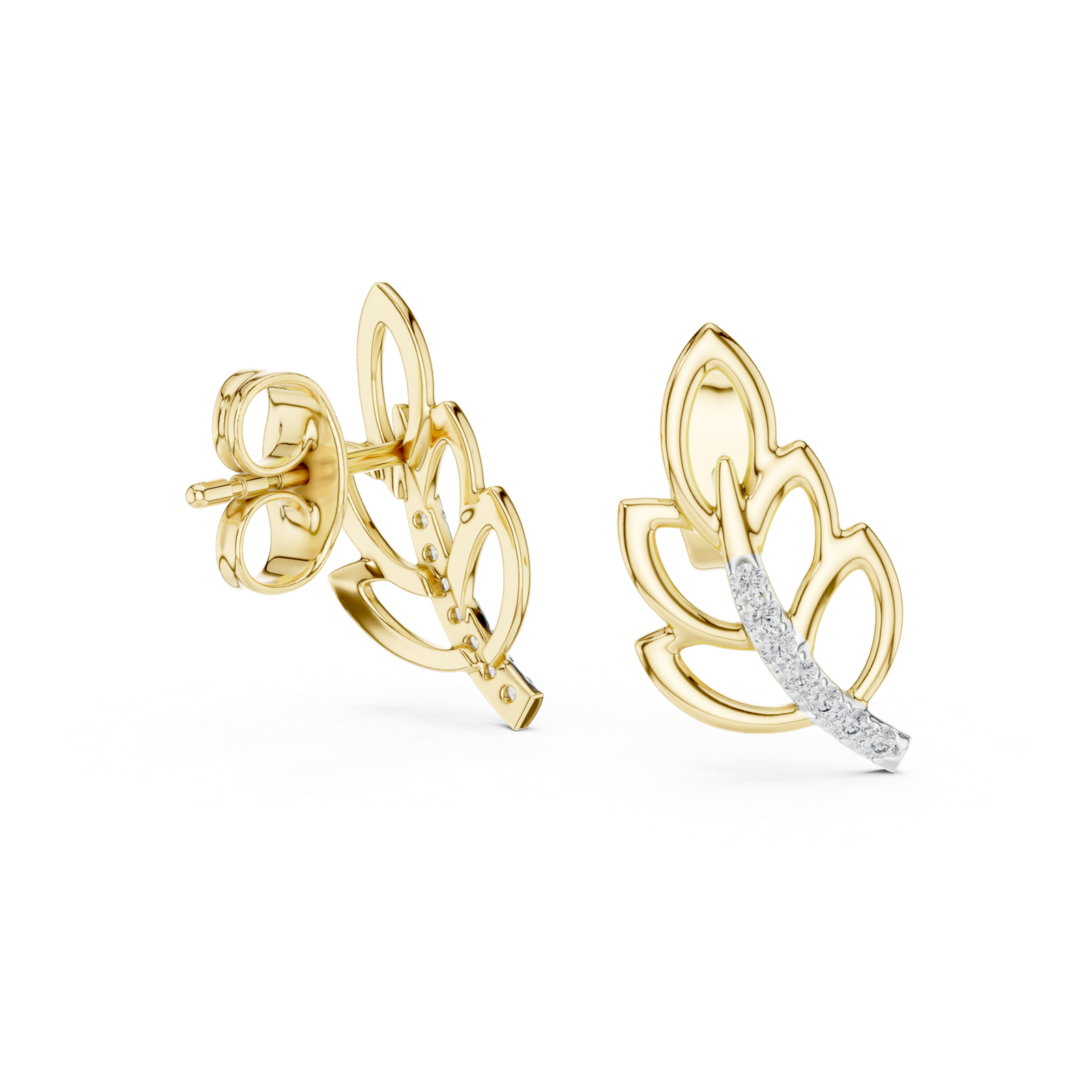 Golden Lotus Diamond Stud Earrings