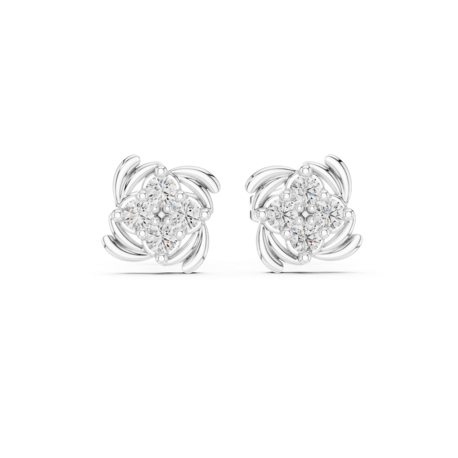 Silver Petal Sparkle Stud Earrings