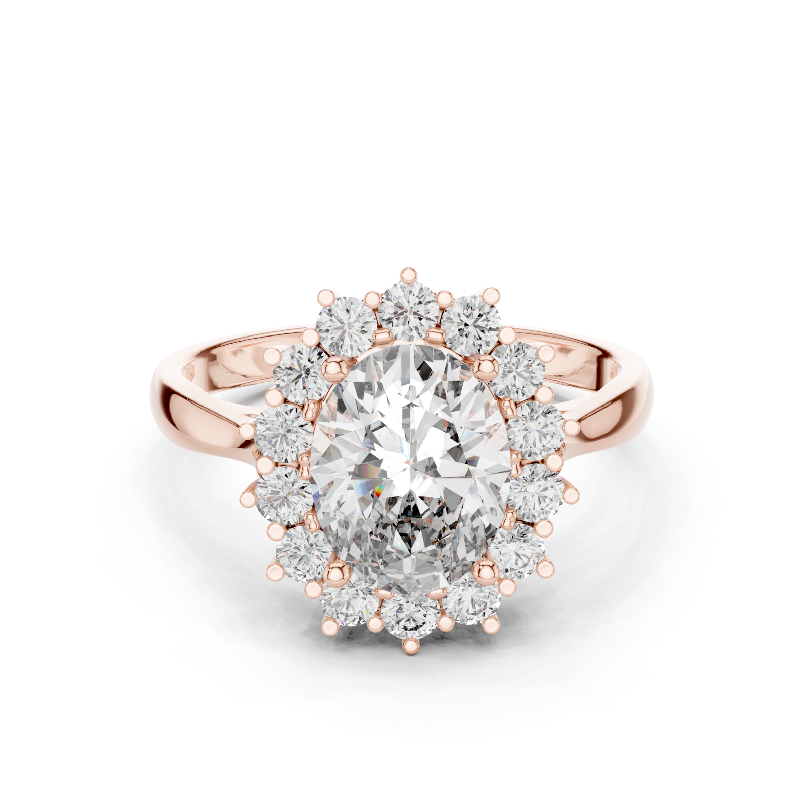 Luxury Rose Gold Oval Halo Diamond Engagement Ring