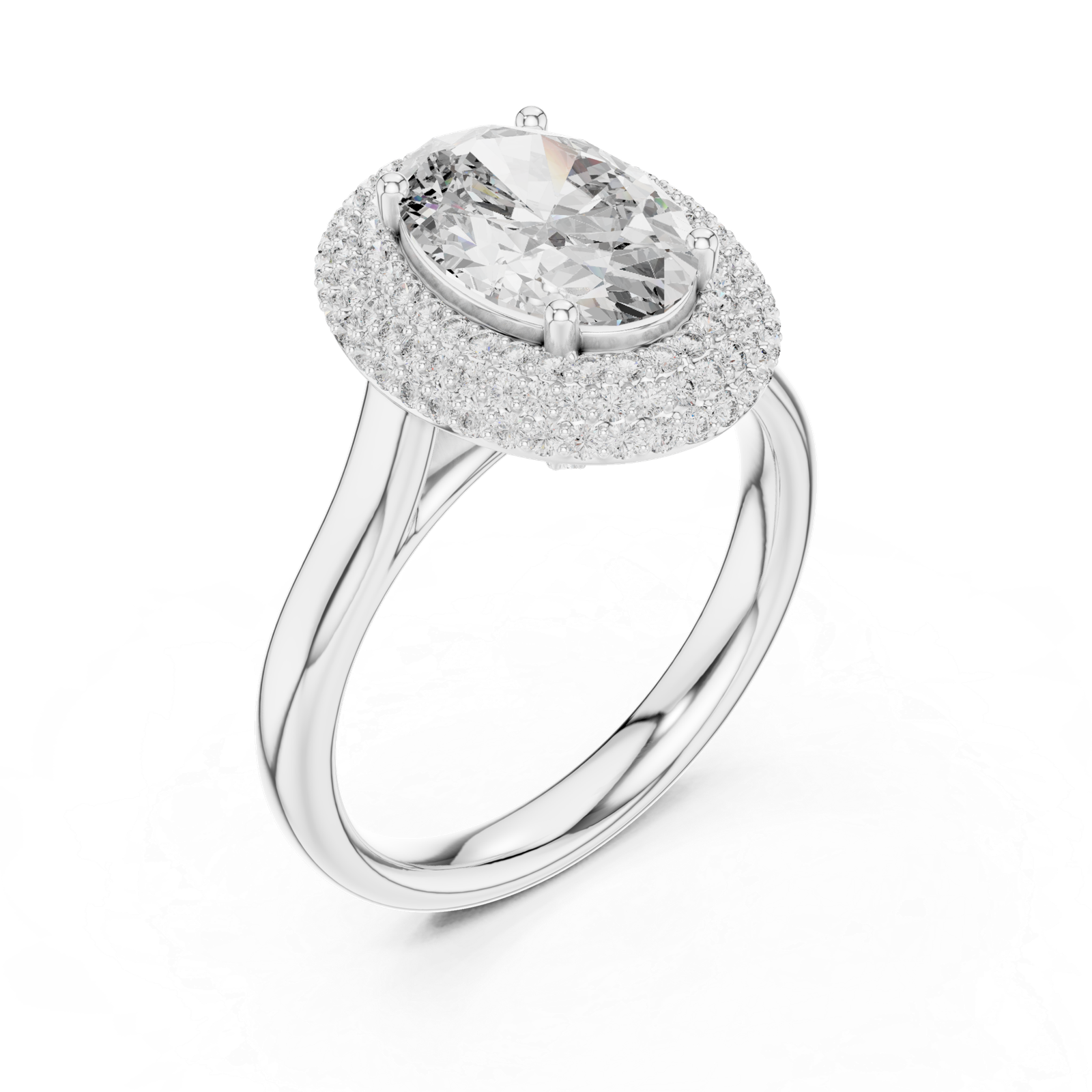 Luxury Oval Halo Diamond Engagement Ring in White Gold