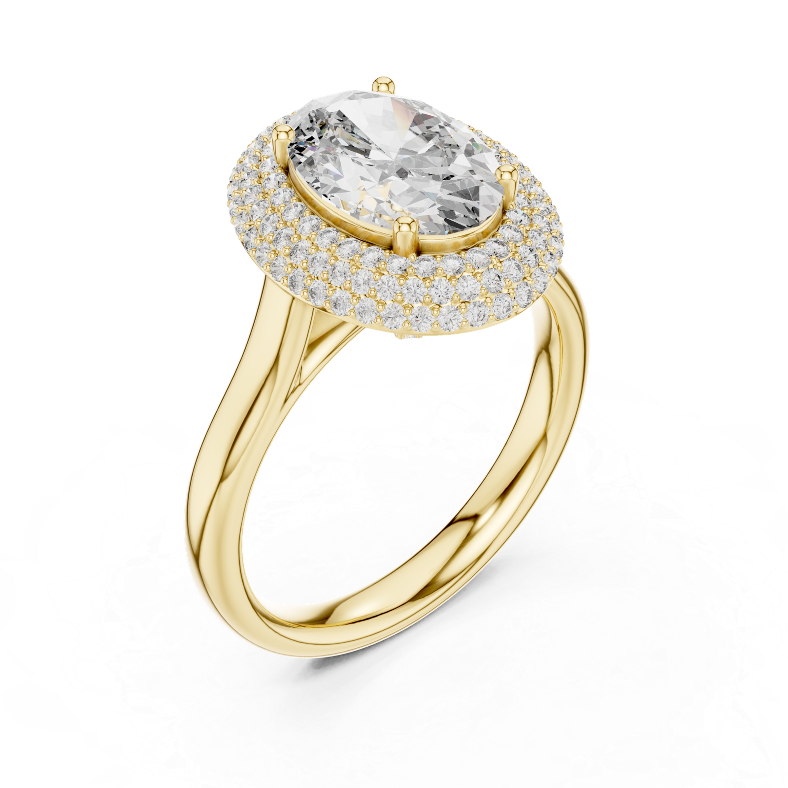 Luxury Yellow Gold Oval Halo Diamond Engagement Ring