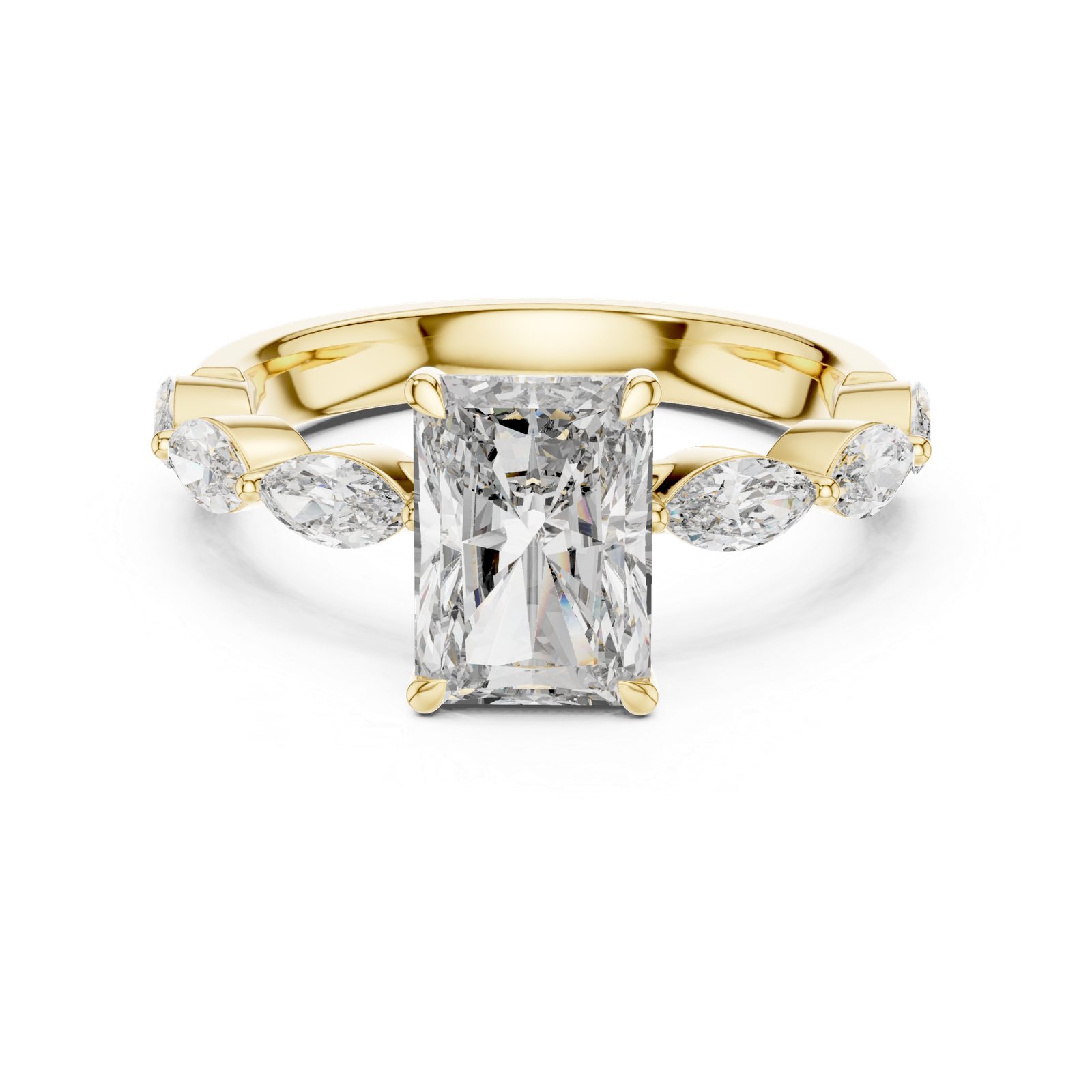 Luxury Yellow Gold Radiant Cut Three-Stone Diamond Ring