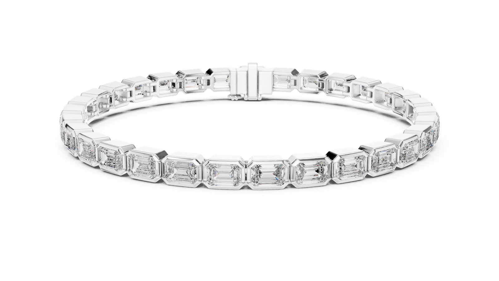 Emerald Cut Diamond Tennis Bracelet – White Gold Finish