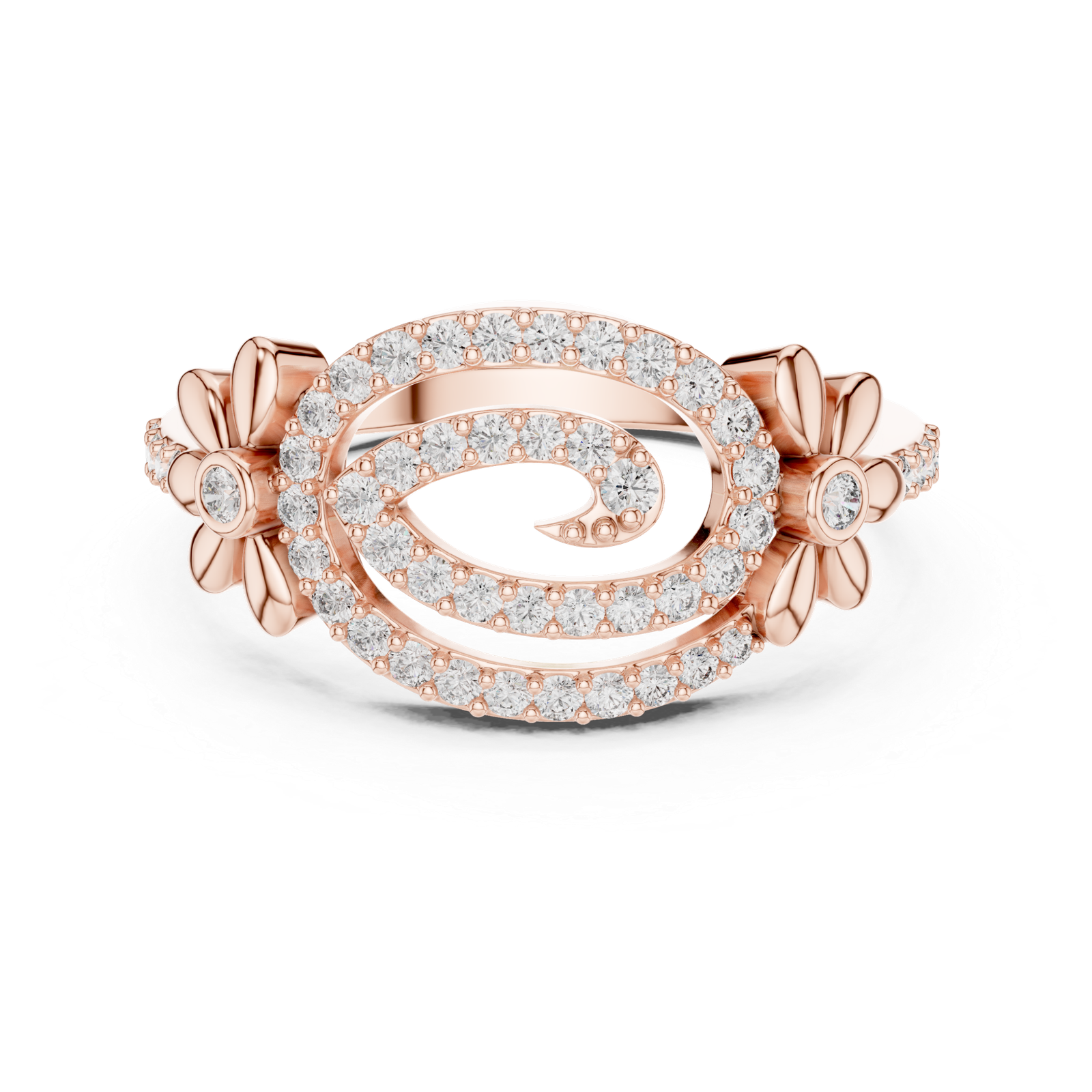 Elegant Rose Gold Diamond Floral Heart Ring