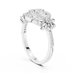 Elegant White Gold Diamond Floral Heart Ring