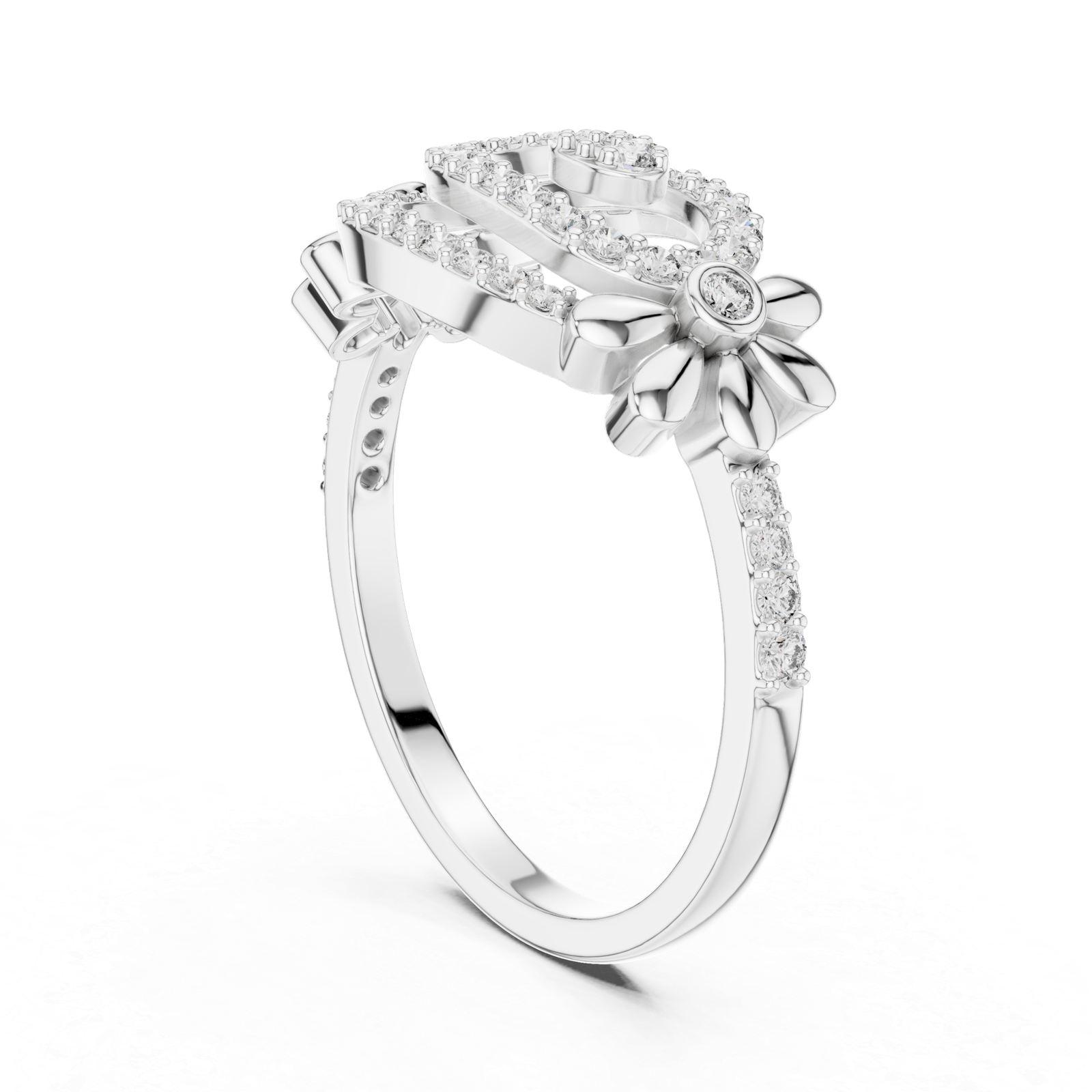 Elegant White Gold Diamond Floral Heart Ring