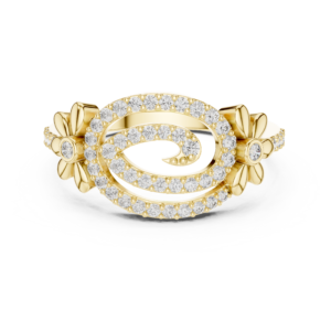 Elegant Yellow Gold Diamond Floral Heart Ring