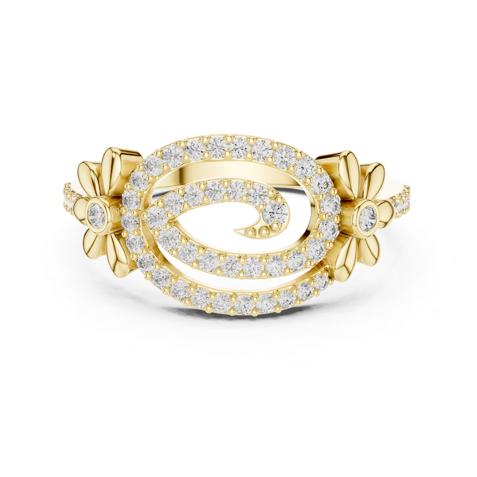 Elegant Yellow Gold Diamond Floral Heart Ring