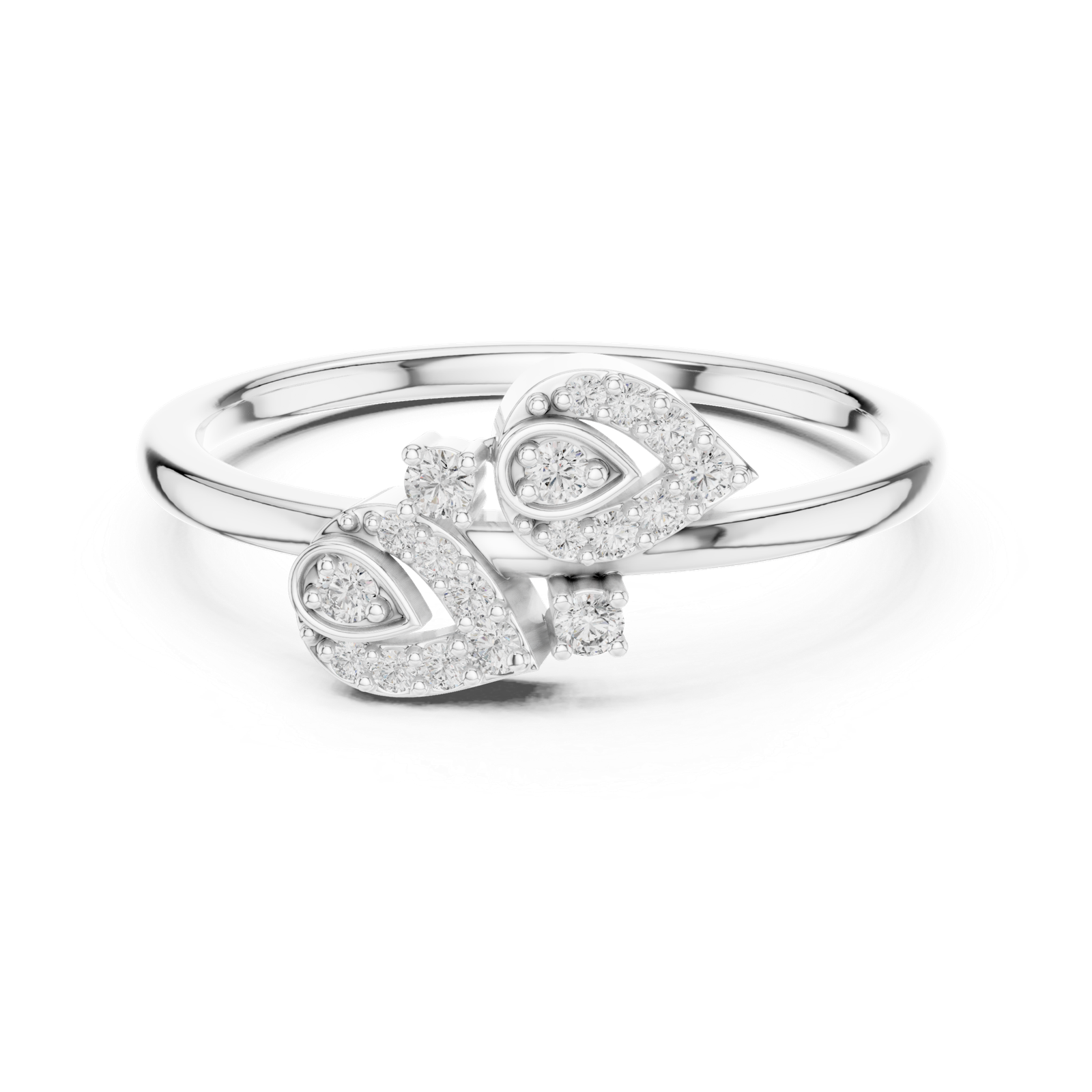 Elegant White Gold Diamond Leaf Ring