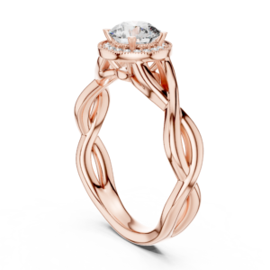Rose Gold Twisted Halo Solitaire Diamond Ring